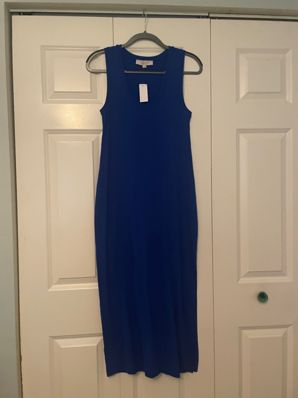 Sleeveless Royal Blue Midi Tank Dress, ribbed